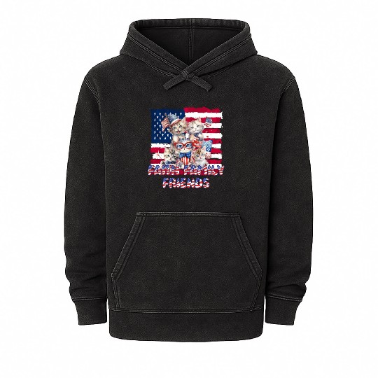 Faith Family Friends Cats Patriotic July 4th Mineral Wash Hoodies