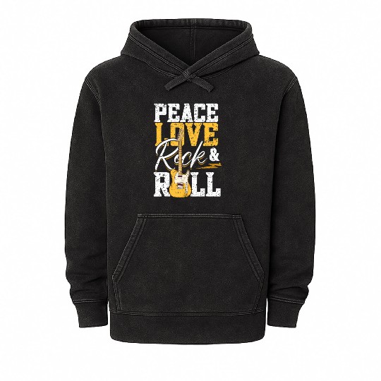 Peace Love Rock & Roll Electronic Rock Guitar Mineral Wash Hoodies
