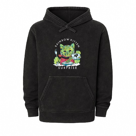Cats Rainbow Kitten Surprise Eat Retro Animals Mineral Wash Hoodies