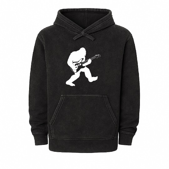 Bigfoot playing electric guitar Mineral Wash Hoodies