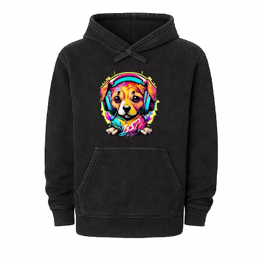 Pawsome Beats: Colorful Graffiti Puppy Party Mineral Wash Hoodies