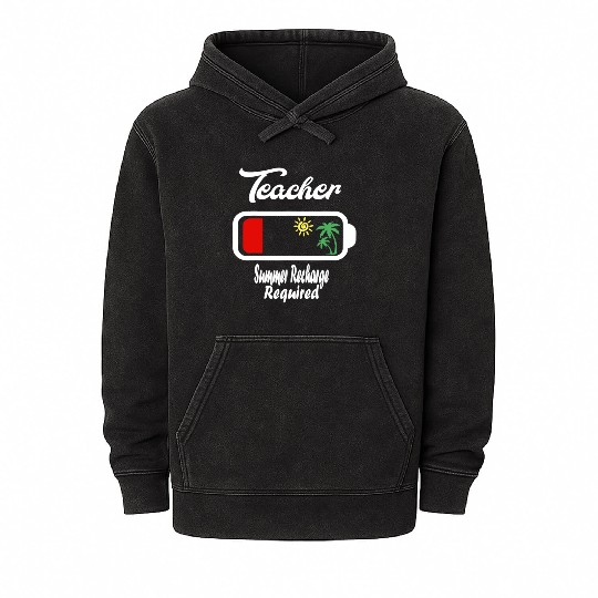 Teacher Summer Recharge Required Funny Last day Mineral Wash Hoodies