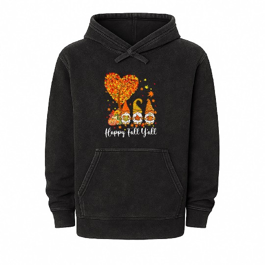 Happy Fall Y'all Gnomes Pumpkin Autumn Vibes Mineral Wash Hoodies