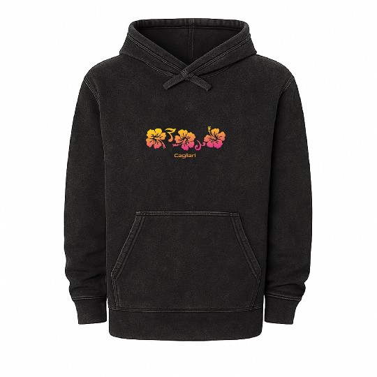 Cagliari Italy Hibiscus Souvenir Vacation Mineral Wash Hoodies