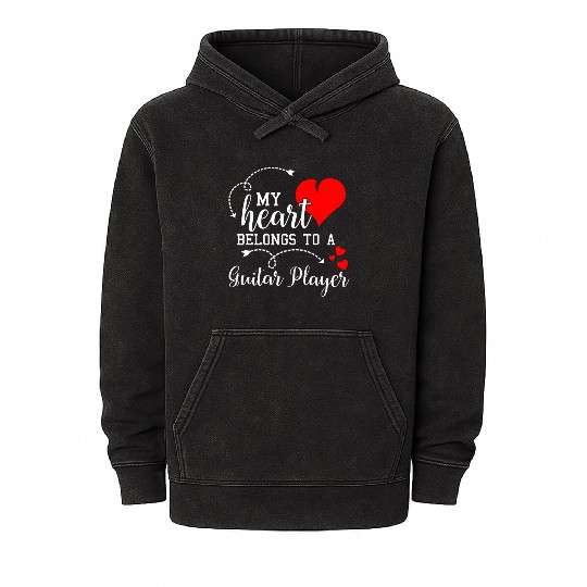 I Love My Guitar Player Husband Wife Valentines Mineral Wash Hoodies
