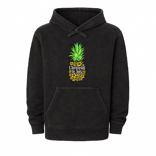 Christmas In July Funny Summer Vacation Pineapple Mineral Wash Hoodies