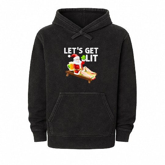 Lets Get Lit Santa Funny Christmas In July Santa Mineral Wash Hoodies