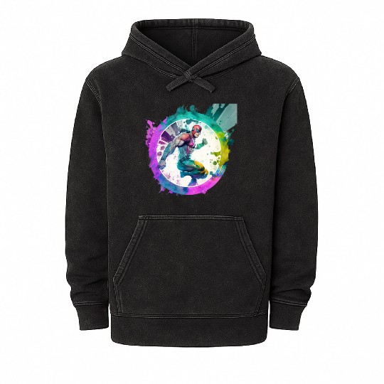 A Pop Art watercolour cyberpunk superhero swimming Mineral Wash Hoodies