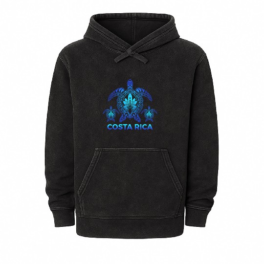 Vintage Costa Rica Ocean Blue Sea Turtle Mineral Wash Hoodies