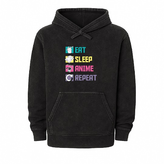 Eat Sleep Anime Repeat funny Mineral Wash Hoodies