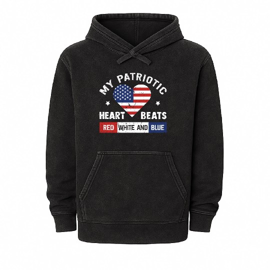 My Patriotic heart red white blue 4th of July Mineral Wash Hoodies