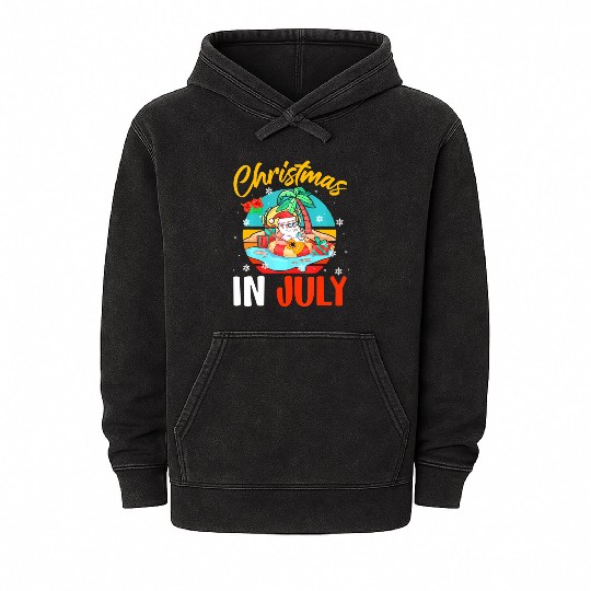 Christmas In July Hawaiian Santa Relaxing On Mineral Wash Hoodies