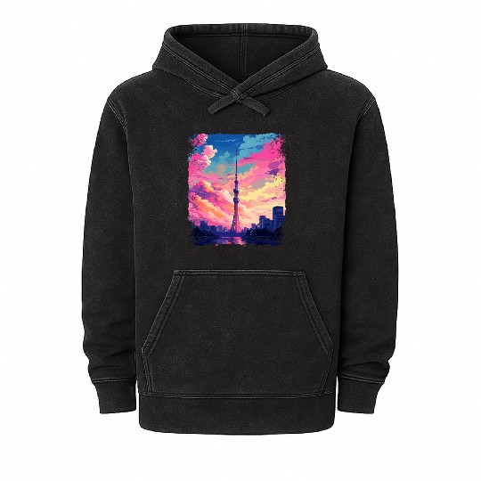Vaporwave Skytree Tokyo Aesthetic Japanese Sight Mineral Wash Hoodies