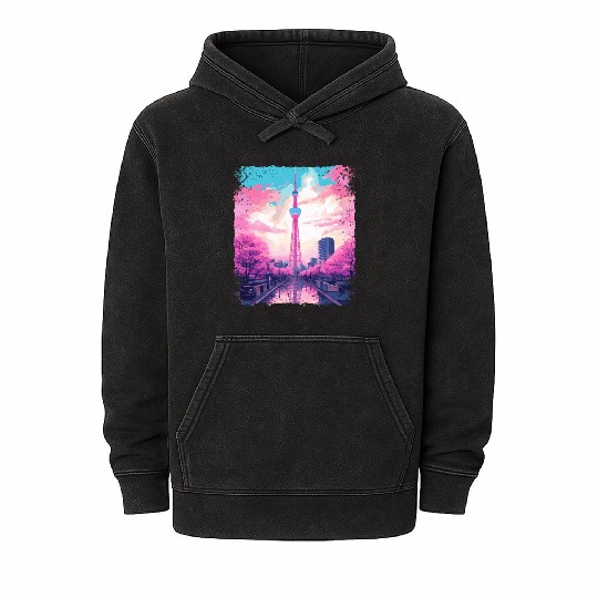 Aesthetic Skytree Tokyo Vaporwave Japanese Sight Mineral Wash Hoodies