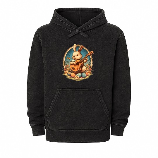 Cottagecore Aesthetic Bunny Playing Banjo Guitar Mineral Wash Hoodies