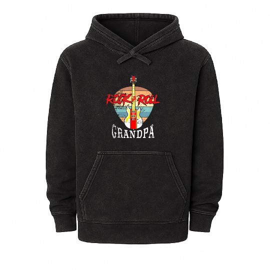 Rock And Roll Grandpa Vintage Retro Guitar Mineral Wash Hoodies