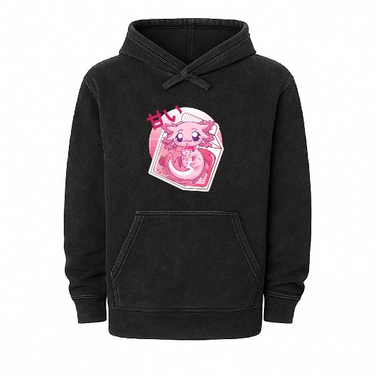 Axolotl Pastel Goth Strawberry Milk Shake Anime Ja Mineral Wash Hoodies