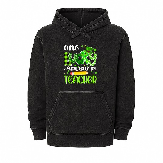 One Lucky Physical Education Teacher Pencil St Mineral Wash Hoodies