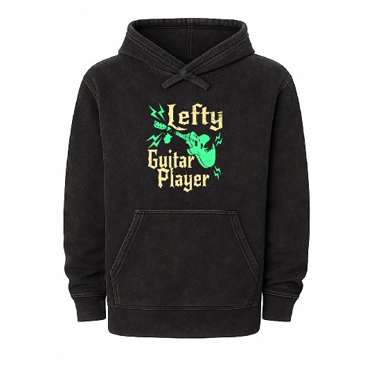 Left Handed Guitar Player Bass Electric Acoustic Mineral Wash Hoodies