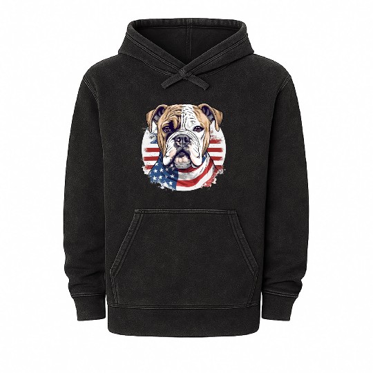 Bulldog of Liberty, Patriotic Bulldog with US Flag Mineral Wash Hoodies