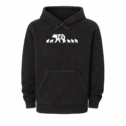 Papa Bear Dad Father With 5 Five Cubs Mineral Wash Hoodies