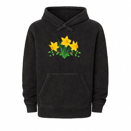 Daffodil Daffodils Yellow Green Flowers Floral Mineral Wash Hoodies