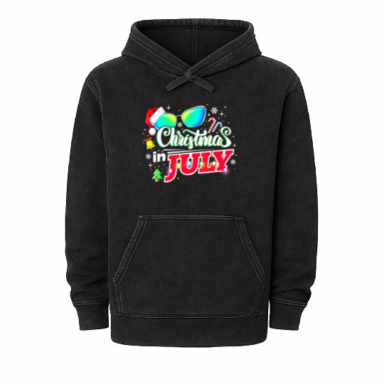 Christmas in July Santa Hat Sunglasses Summer Mineral Wash Hoodies