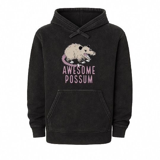 Awesome Possum Funny Design Trash Lover Mineral Wash Hoodies