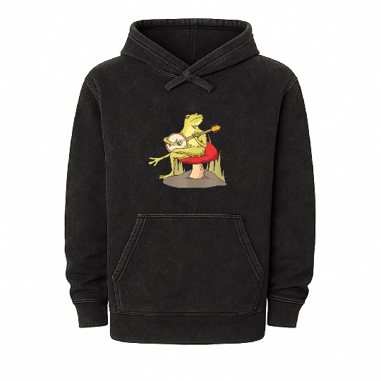 Cottagecore Aesthetic Frog Lover Banjo Player Mineral Wash Hoodies