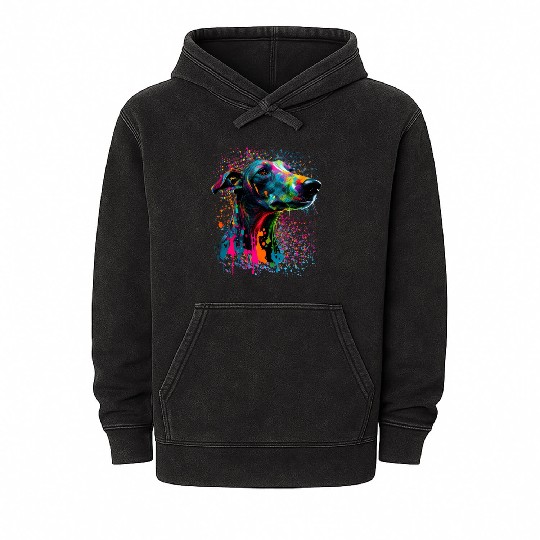 Colorful Splash Greyhound Portrait Puppy Owner Mineral Wash Hoodies
