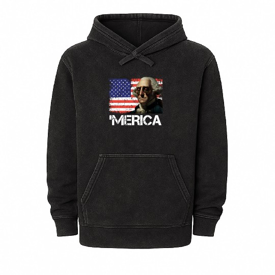 Merica George Washington Independence Day USA Mineral Wash Hoodies