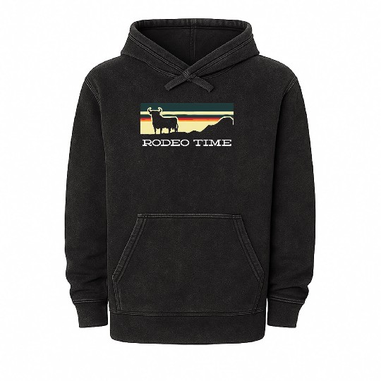 Rodeo Time Cowboy Wild West Cow Horseman Ranch Mineral Wash Hoodies