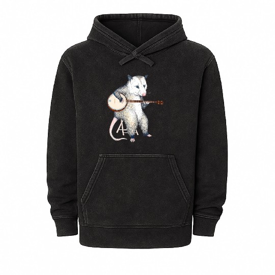 Opossum Playing Banjo Guitar Possum Live Weird Mineral Wash Hoodies