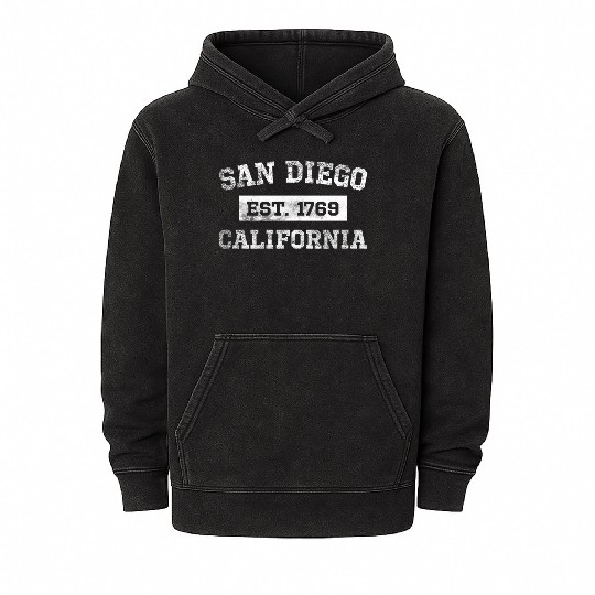 San Diego California Est 1769 Distressed Mineral Wash Hoodies