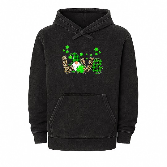 Bleached Love St Patric Day Gnomes Shamrock For Mineral Wash Hoodies