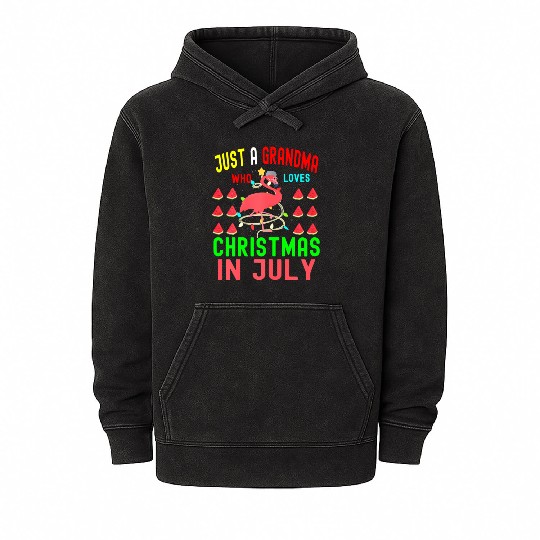 Just a Grandma Who Loves Christmas In July Mineral Wash Hoodies