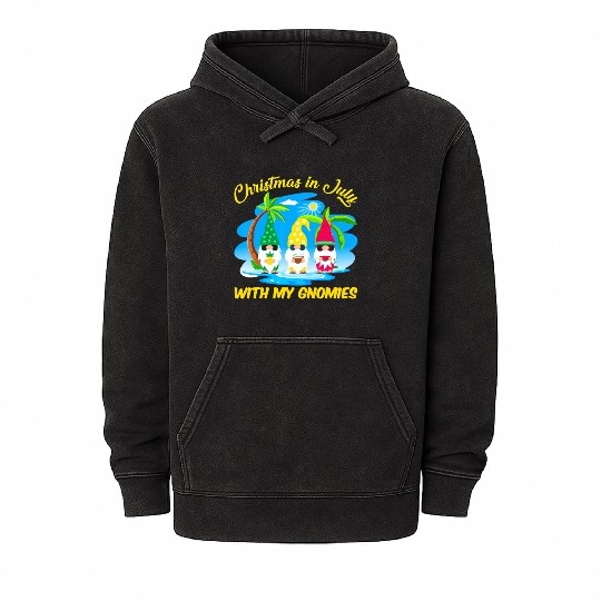 Christmas In July With My Gnomies Beach Summer Mineral Wash Hoodies