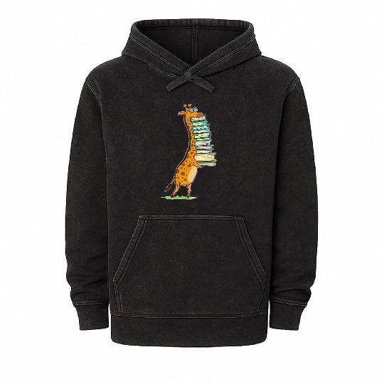 Book Reading Giraffe I Love My Library Mineral Wash Hoodies