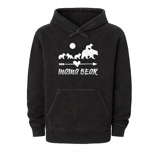 Mama Bear Mineral Wash Hoodies With Four Bear Cubs
