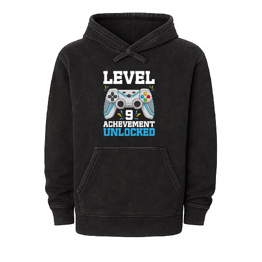 Nine 9Yr Bday Son Gamer 9Th 9 Mineral Wash Hoodies