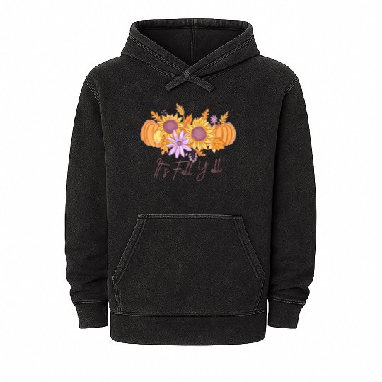 It's Fall Y'all Watercolor Pumpkin Autumn Leaves Mineral Wash Hoodies