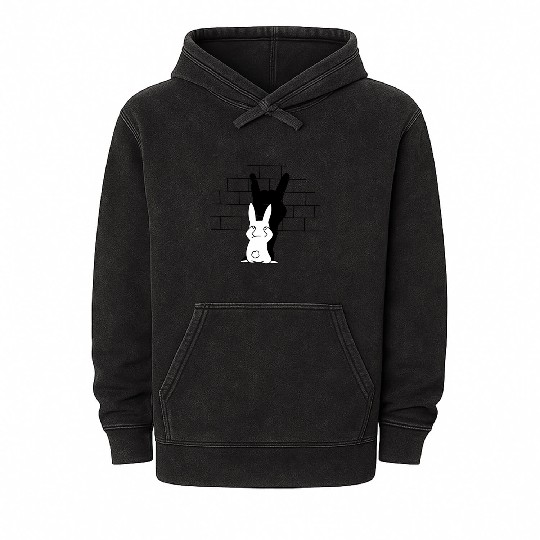 Rabbit Hand Shadow Rock And Roll Bunny Mineral Wash Hoodies