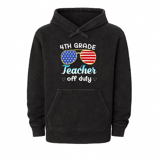 4th grade teacher off duty Mineral Wash Hoodies