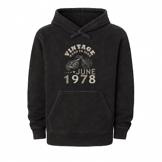 Biker motorcycle June 1978 45 years saying Mineral Wash Hoodies