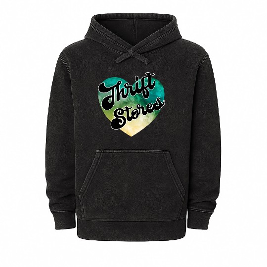 Thrift Stores green yellow watercolor heart Mineral Wash Hoodies