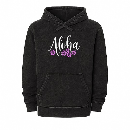 Aloha Hawaiian Hibiscus Flower Surfer Maui Kauai Mineral Wash Hoodies