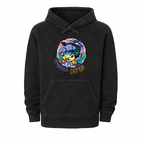 Psychedelic Catfish Artwork Mineral Wash Hoodies