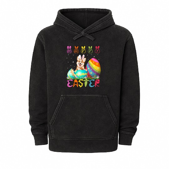 Easter Day Corgi Dog Family Easter Mineral Wash Hoodies