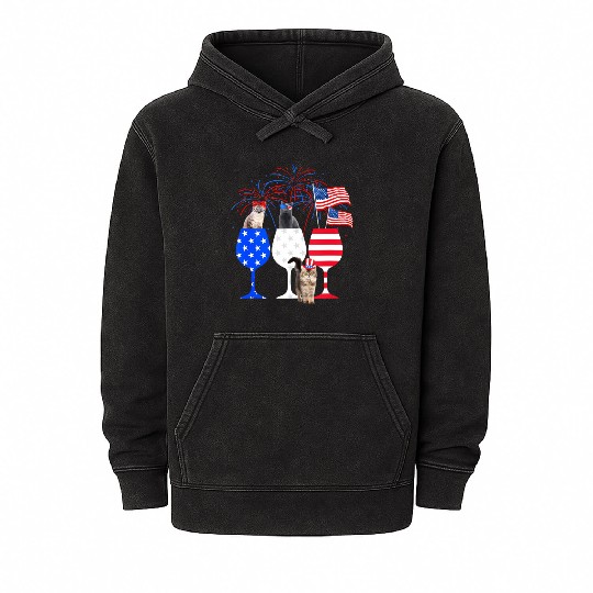 Cat 4Th Of July Red White Blue Wine Mineral Wash Hoodies