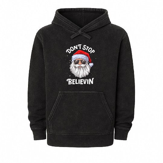 Don'T Stop Believin Santa Mineral Wash Hoodies